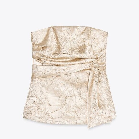 NWT Zara champagne wrinkled crinkle bustier and pants set, M - Picture 6 of 16